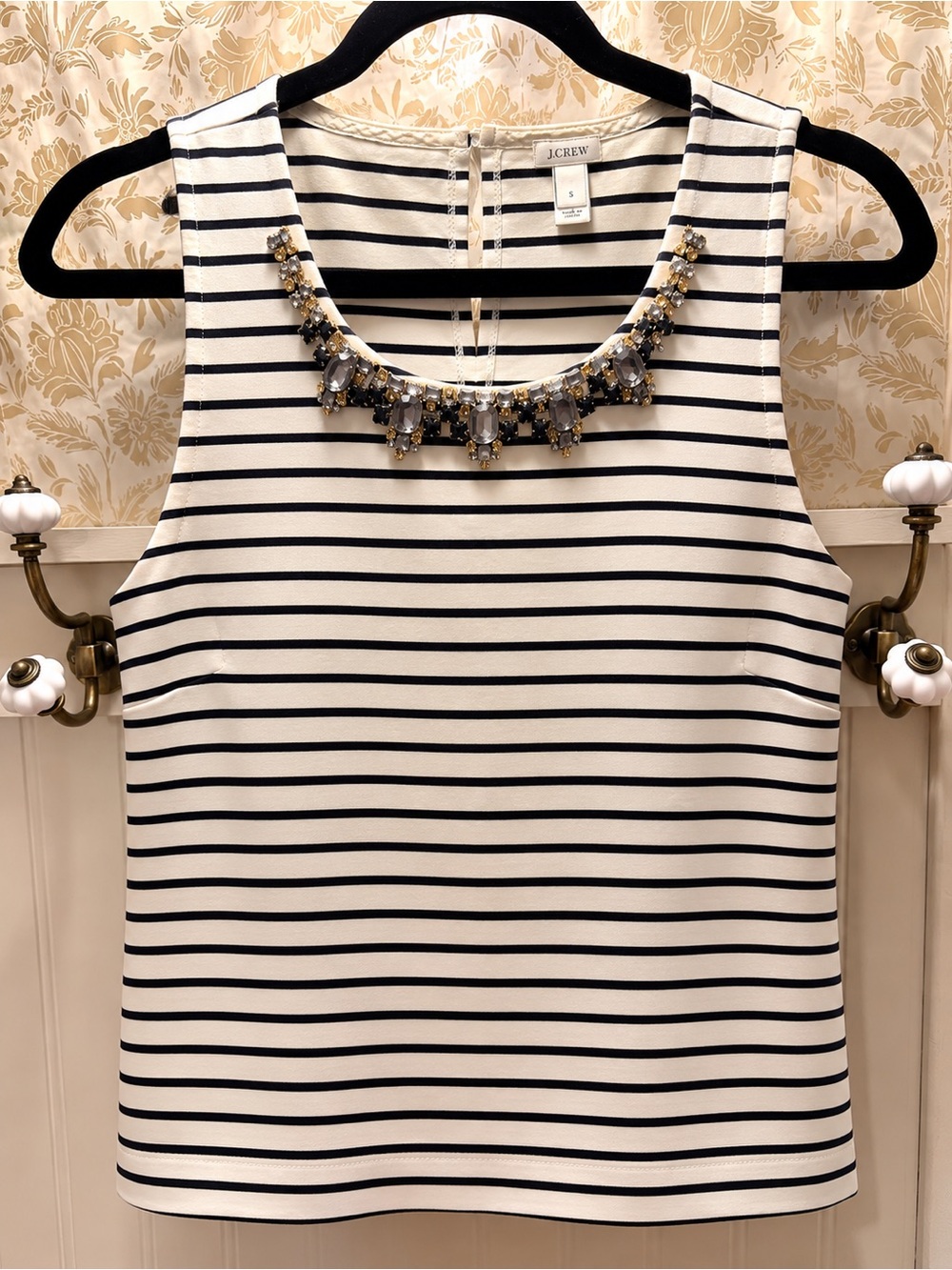 J.Crew Striped Jeweled Embellished Tank Top Small